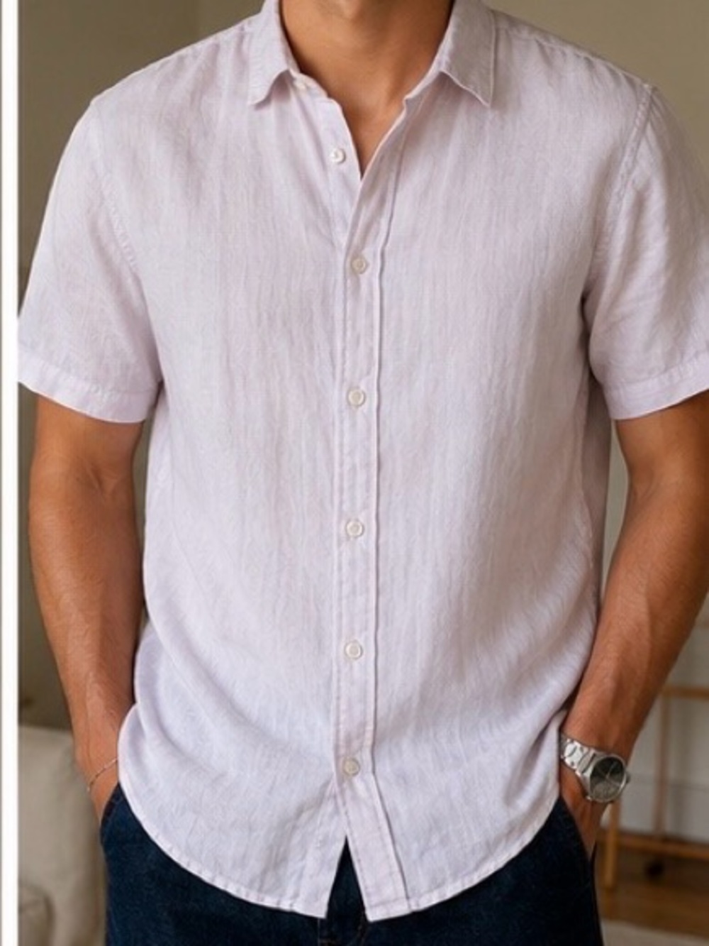Denim & Flower Men's Short-Sleeve Button-Down Shirt -  Light Lavender